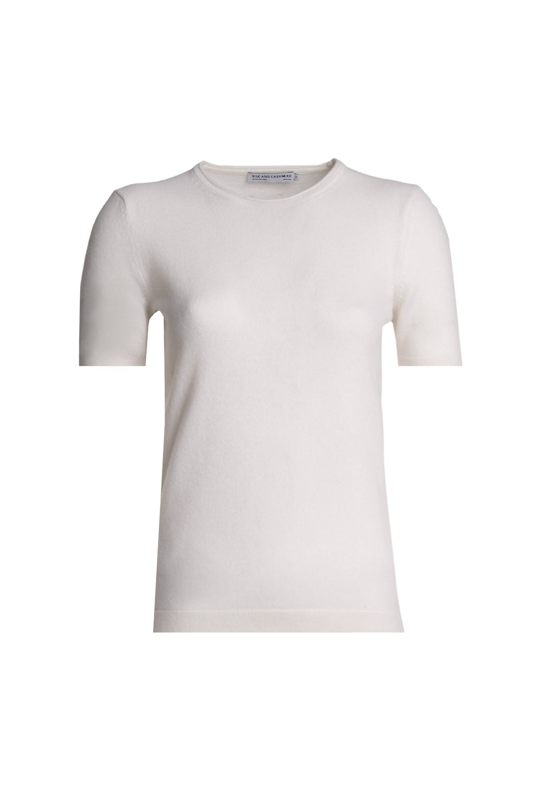 Beyaz Saf Kaşmir Basic Bisiklet Yaka Kısa Kollu Kadın Triko