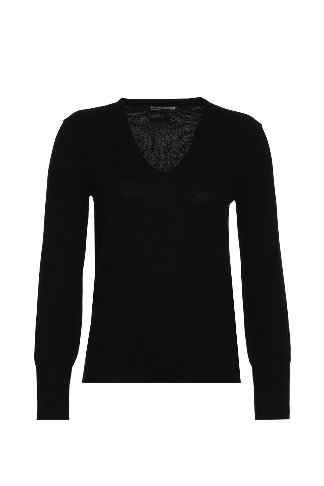 Siyah İtalyan Saf Kaşmir Franca Derin V Yaka Kadın Kazak