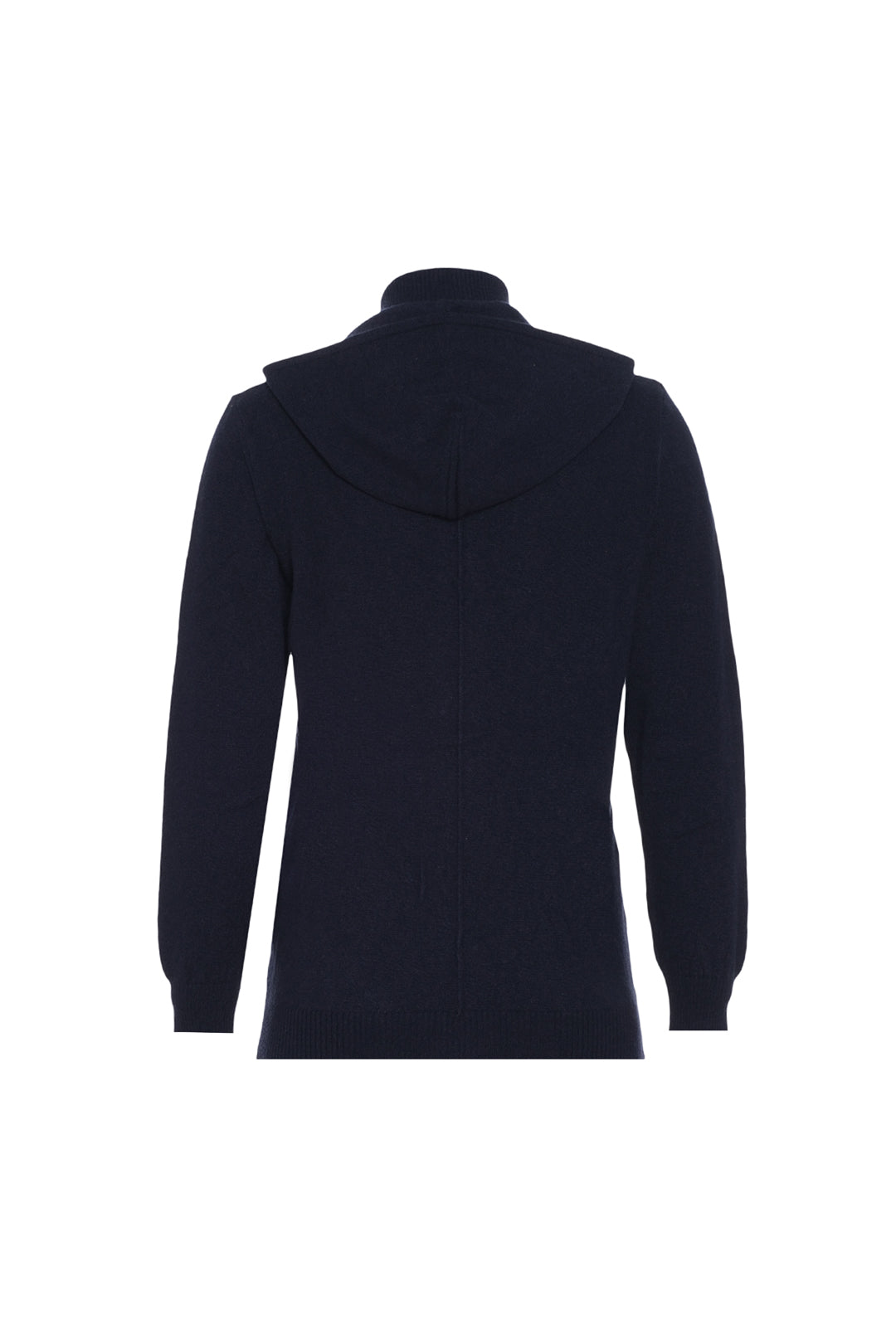 Lacivert Kaşmir ve Yün Geri Dönüştürülmüş  Reloved  Kadın Yüksek Yaka Kapüşonlu Hırka