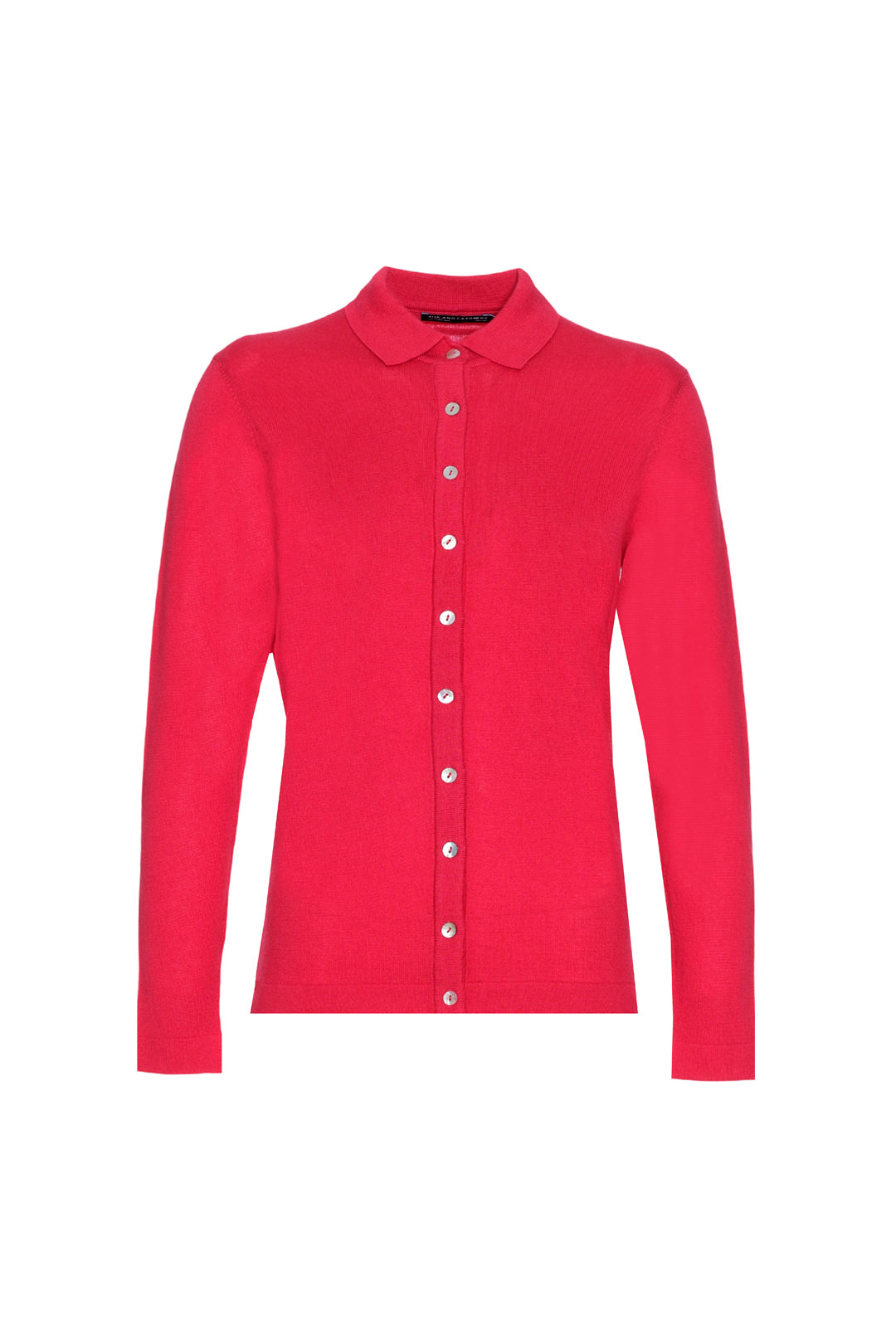 Kırmızı İpek Kaşmir Aleyna Polo Yaka Uzun Kollu Kadın Gömlek