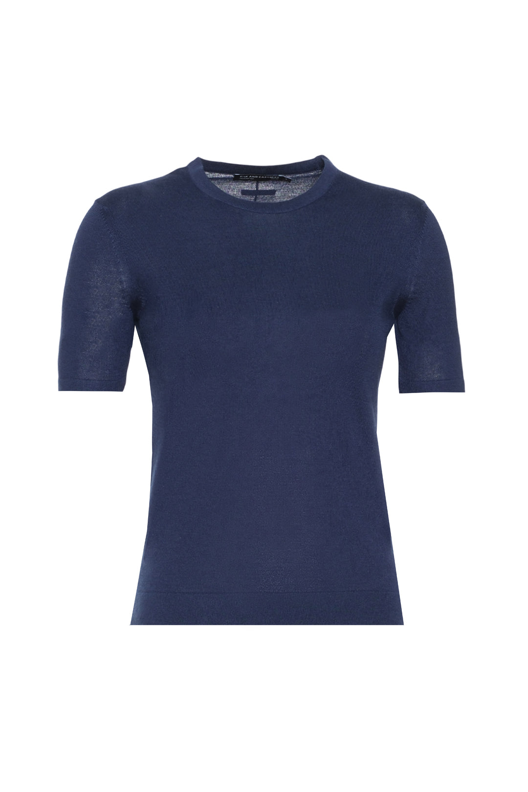 Lacivert İpek Kaşmir Aleyna Yuvarlak Yaka Kısa Kollu Kadın Triko