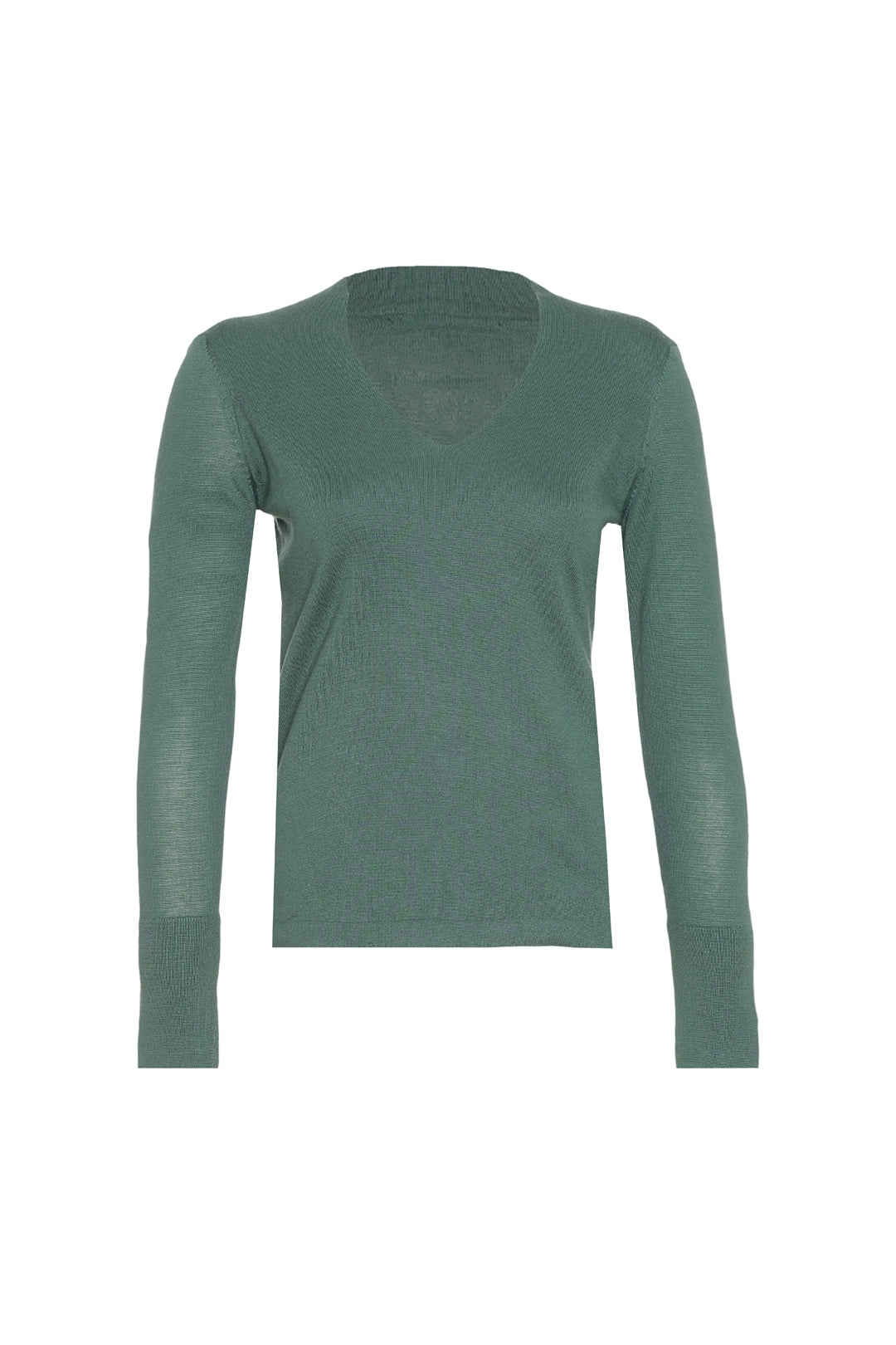 Yeşil İpek Kaşmir Aleyna Derin V Yaka Uzun Kollu Kadın Triko