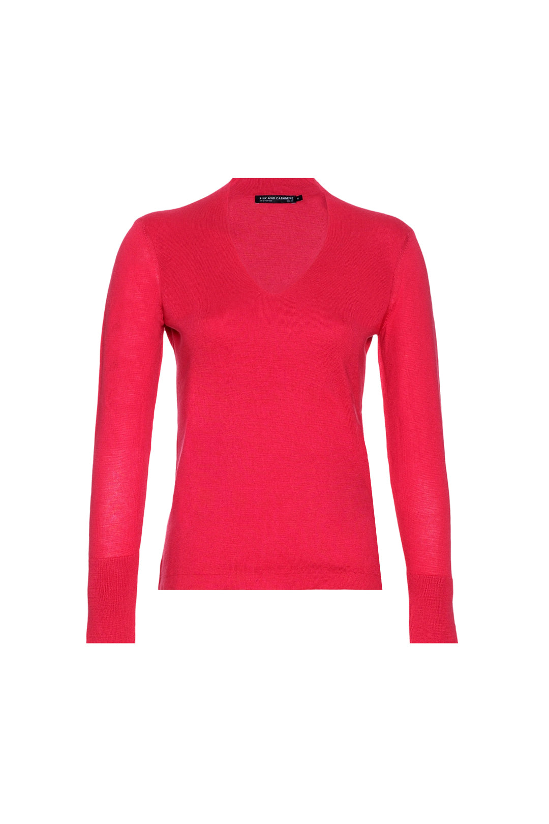 Kırmızı İpek Kaşmir Aleyna Derin V Yaka Uzun Kollu Kadın Triko