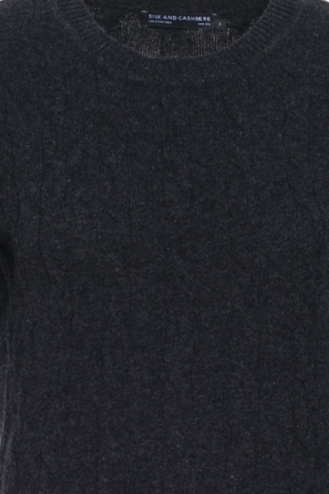 Antrasit Avusturalya Yünü ve Kaşmir Amelia Saç Örgülü Bisiklet Yaka Kadın Kazak