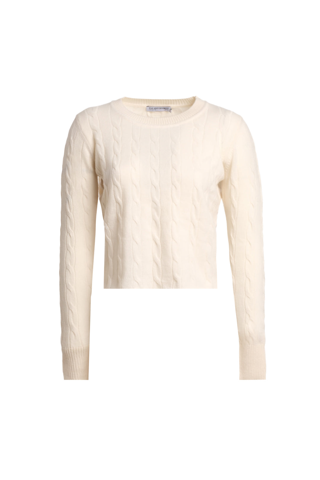 Beyaz Avusturalya Yünü ve Kaşmir Amelia Saç Örgülü Bisiklet Yaka Crop Kadın Kazak