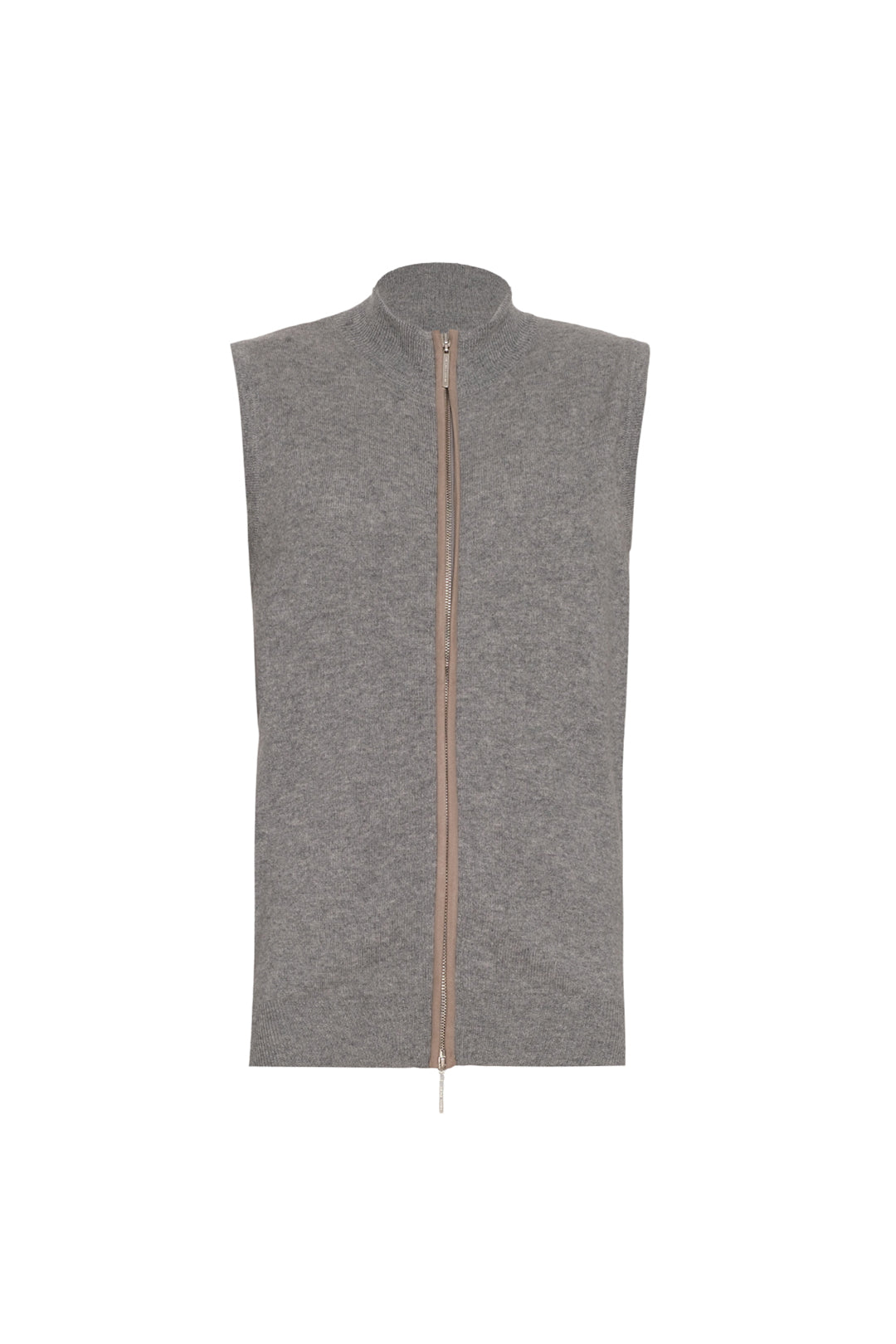 Orta Gri Melanj Saf Kaşmir Yarım Balıkçı Yaka Fermuarlı Erkek Yelek
