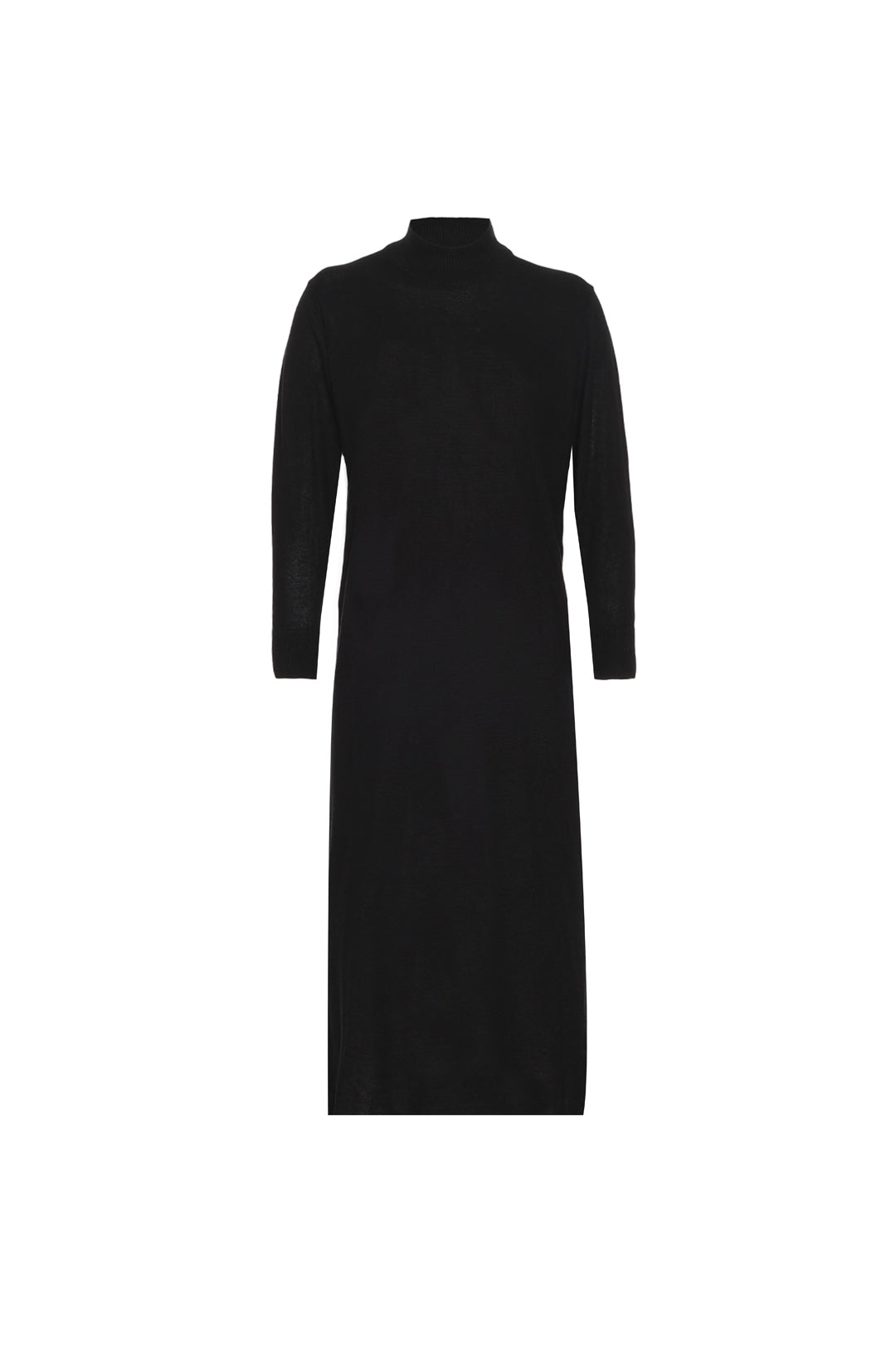 Siyah İpek Kaşmir Aleyna Yüksek Yaka Uzun Kollu Kadın Elbise