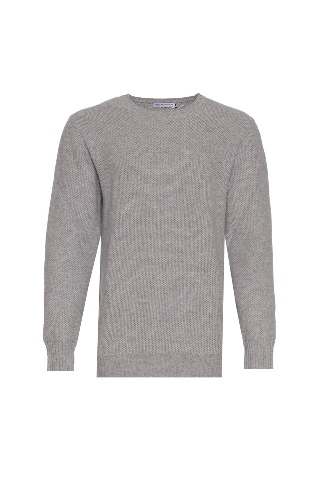 Orta Gri Melanj Tricennial Saf Kaşmir Pike Desenli Uzun Kollu Erkek Kazak