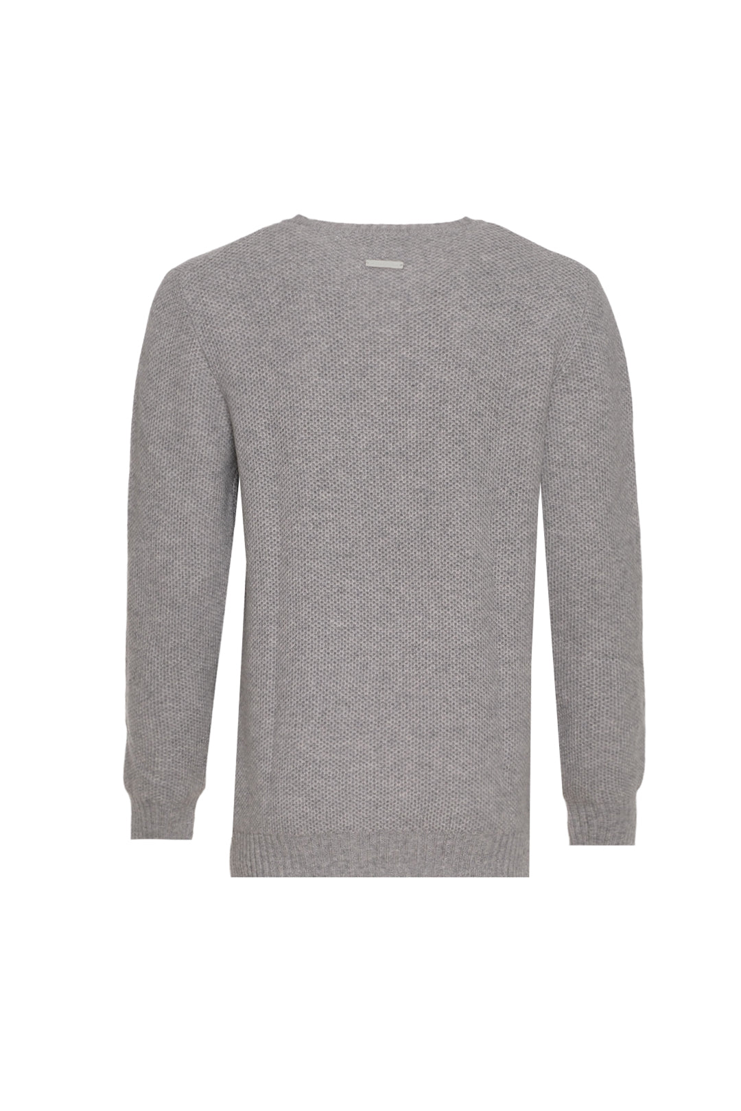 Orta Gri Melanj Tricennial Saf Kaşmir Pike Desenli Uzun Kollu Erkek Kazak