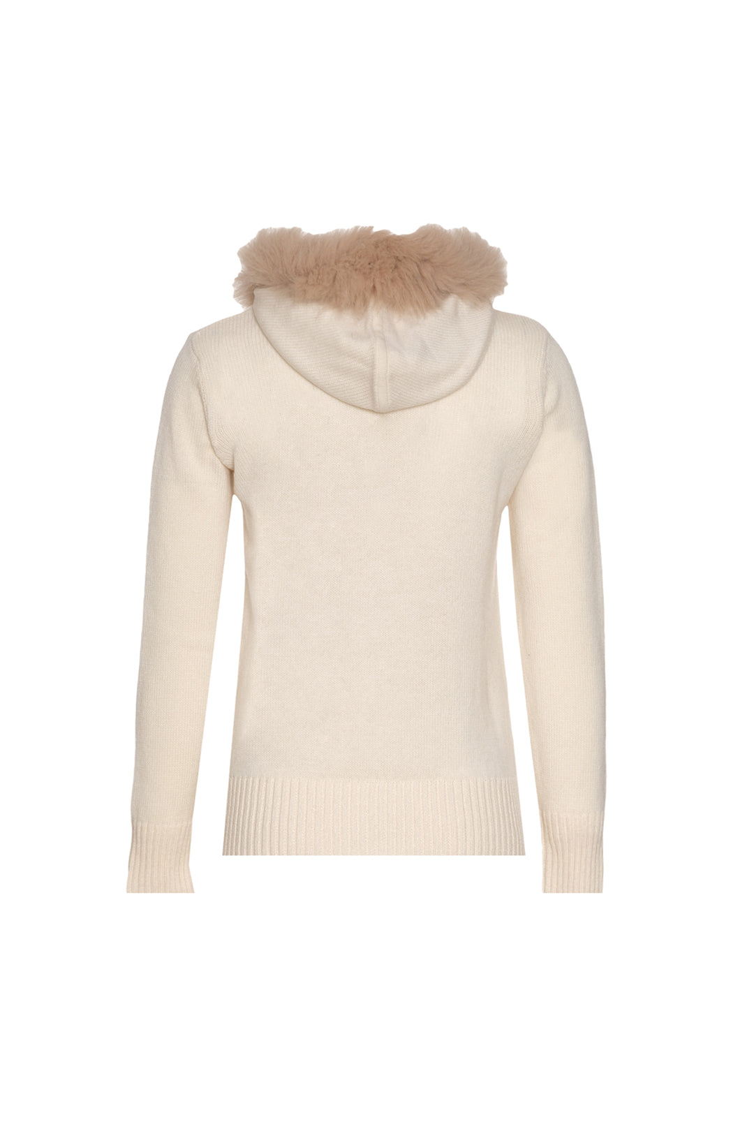 Ekru Kaşmir Yün Victoria Diagonal Dokulu Kürk Detaylı Kapüşonlu Hırka