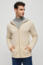 Kum Beji Saf Kaşmir Scott Erkek Kapüşonlu Hırka