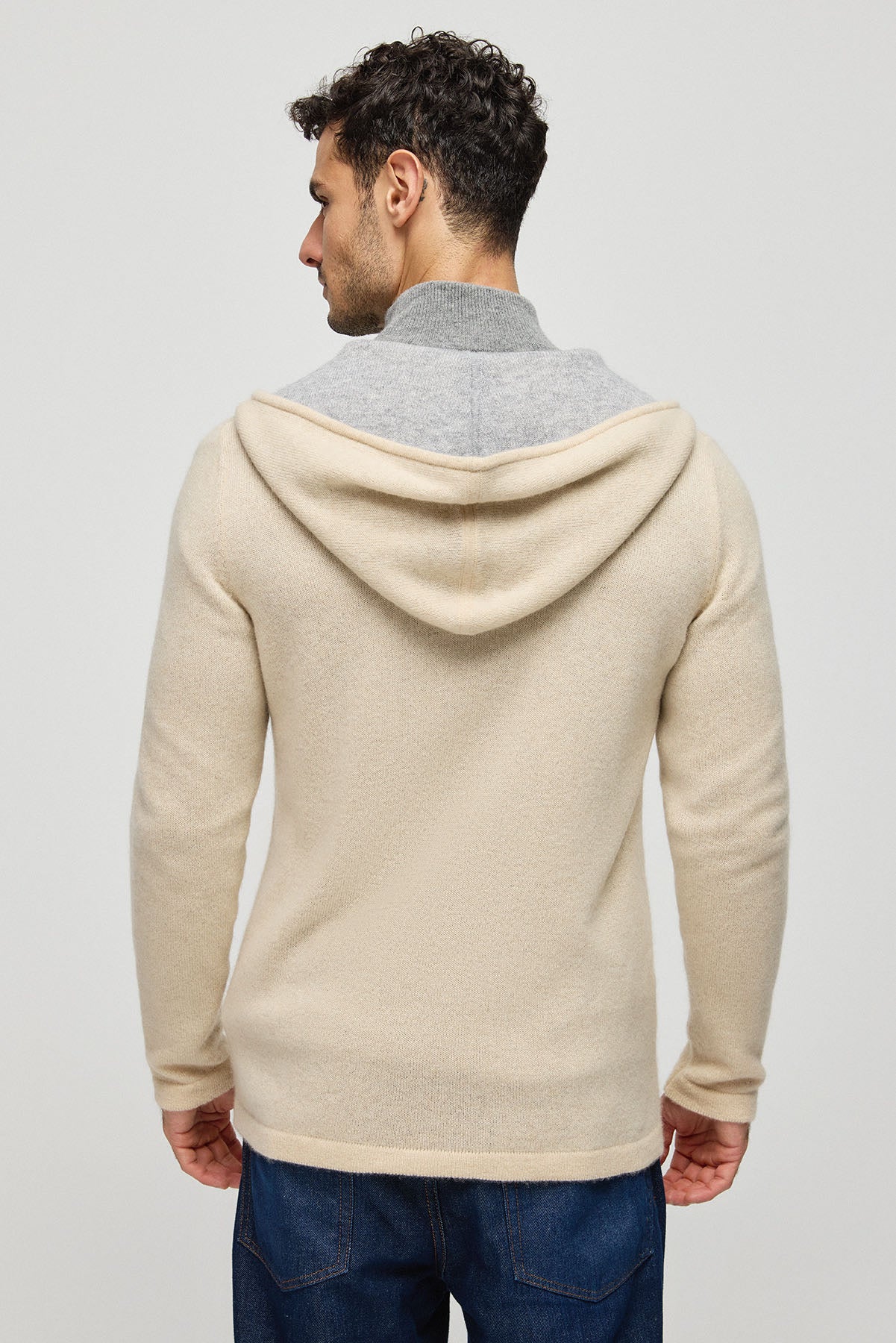 Kum Beji Saf Kaşmir Scott Erkek Kapüşonlu Hırka