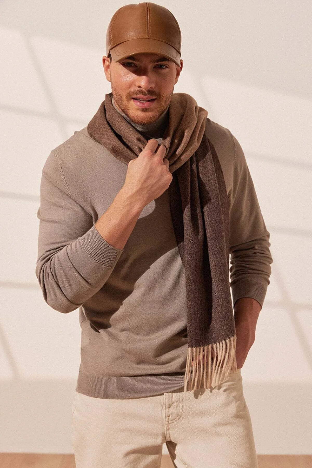 Açık Kahve Infinity Deri Unisex Şapka