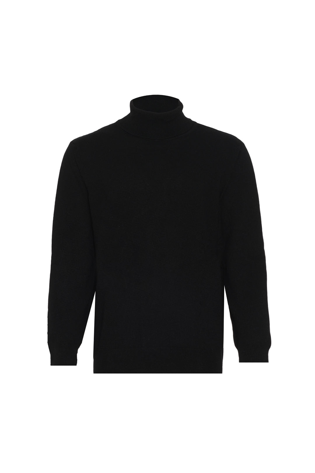 Siyah Saf Kaşmir Balıkçı Yaka Uzun Kollu Erkek Kazak