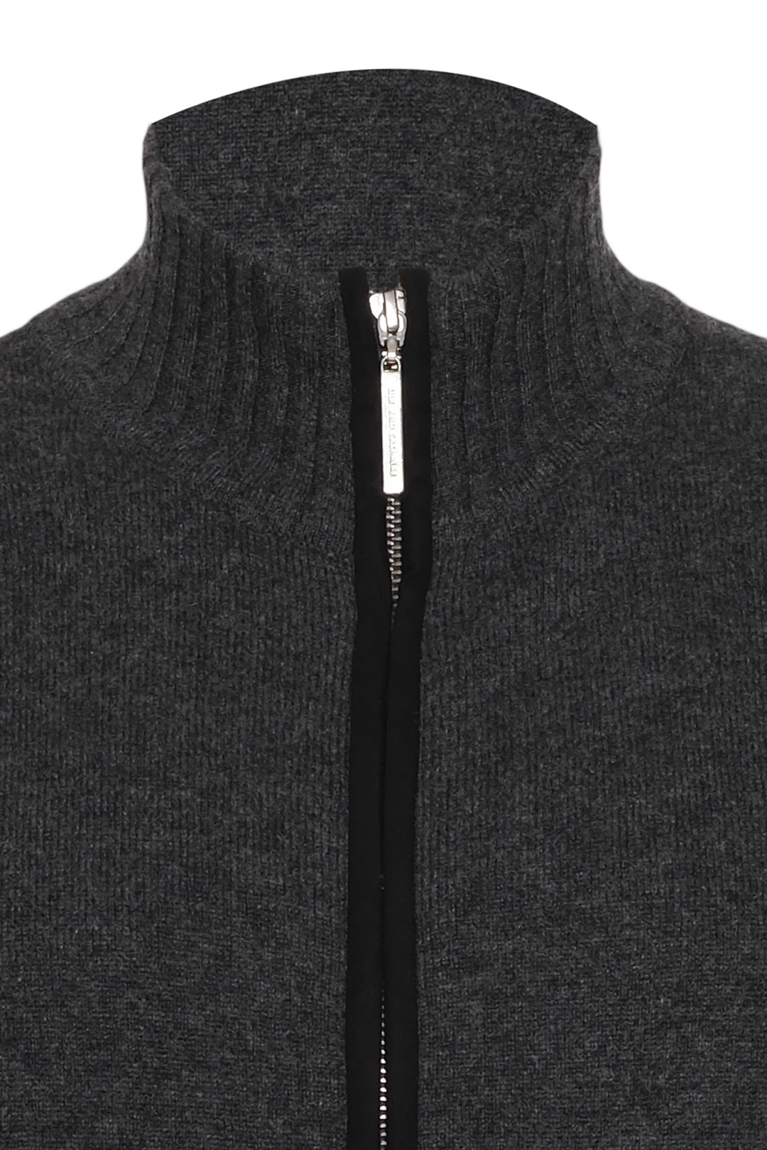 Antrasit Lacivert Saf Kaşmir Deri Biyeli Yarım Balıkçı Yaka Fermuarlı Erkek Hırka