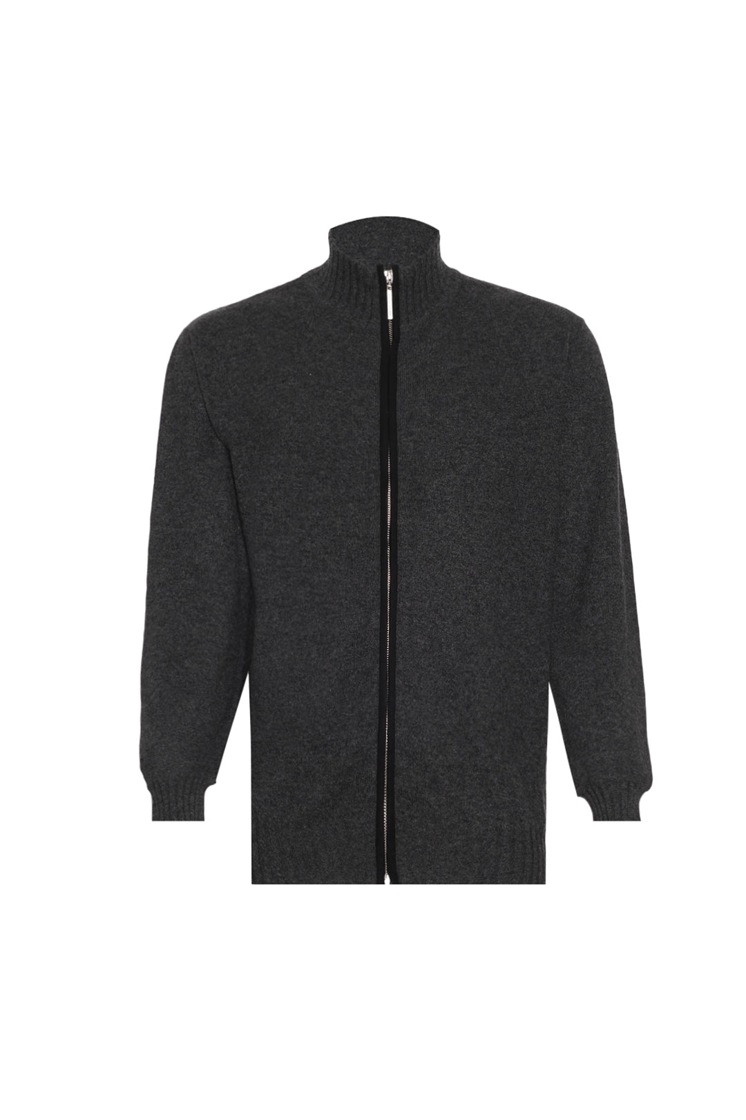 Antrasit Lacivert Saf Kaşmir Deri Biyeli Yarım Balıkçı Yaka Fermuarlı Erkek Hırka