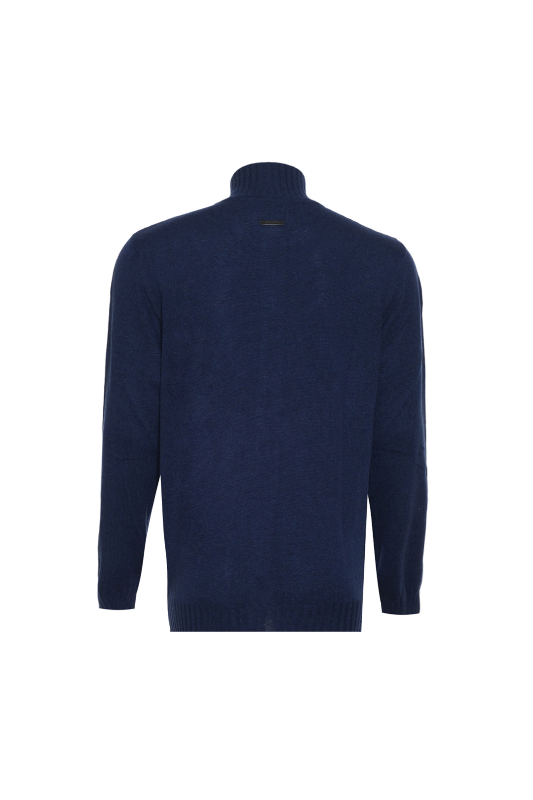 Lacivert Saf Kaşmir Deri Biyeli Yarım Balıkçı Yaka Fermuarlı Erkek Hırka