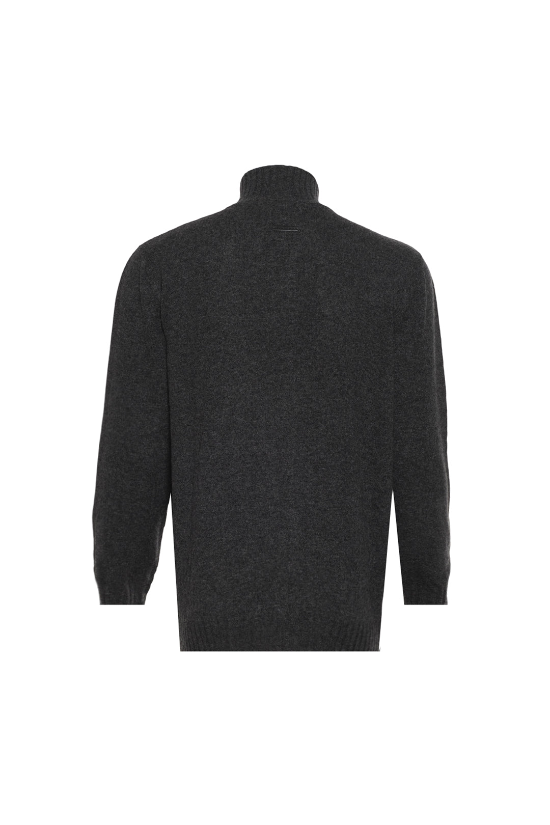 Antrasit Lacivert Saf Kaşmir Deri Biyeli Yarım Balıkçı Yaka Fermuarlı Erkek Hırka