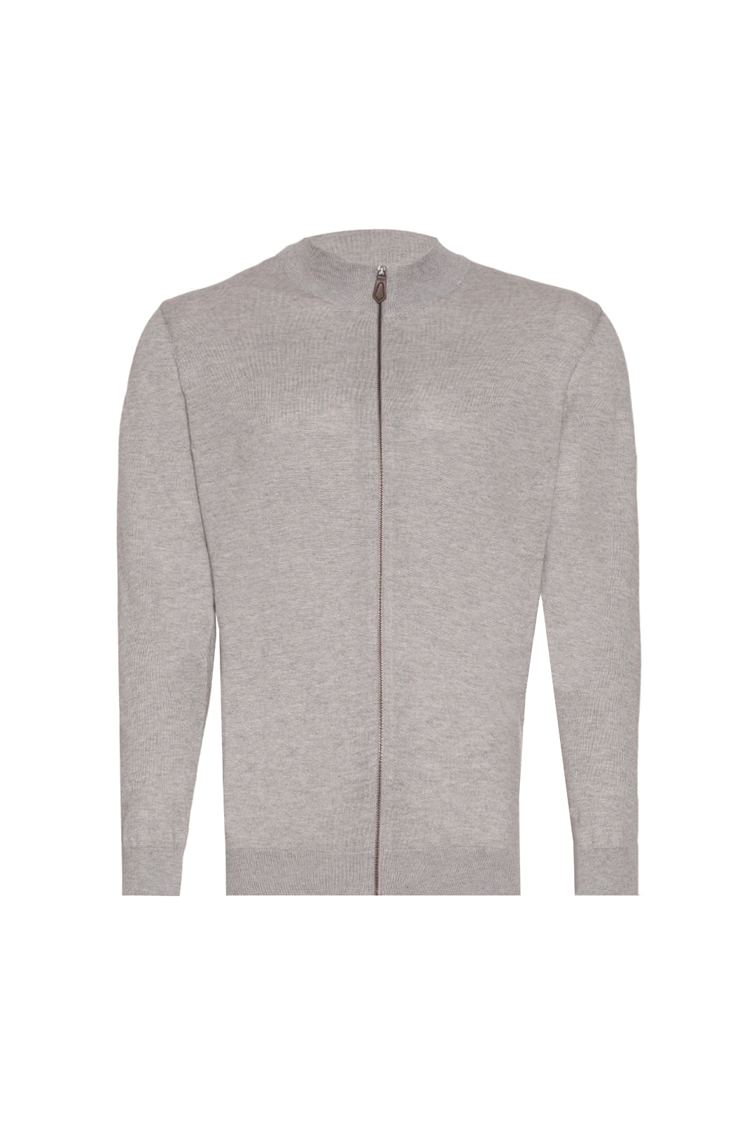 Açık Gri İpek ve Kaşmir Yarım Balıkçı Yaka Uzun Kollu Utku Erkek Hırka