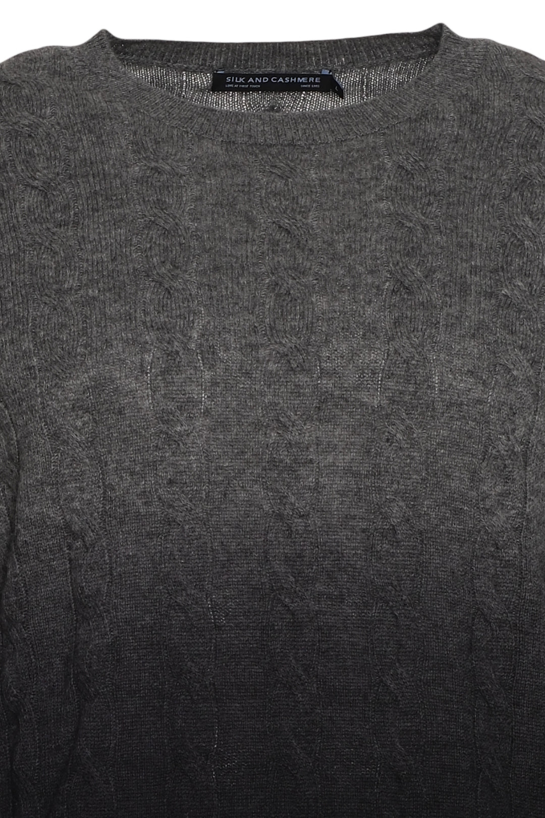 Gri Amerigo Kaşmir Yün Saç Örgülü Degrade Yuvarlak Yaka Uzun Kollu Erkek Kazak