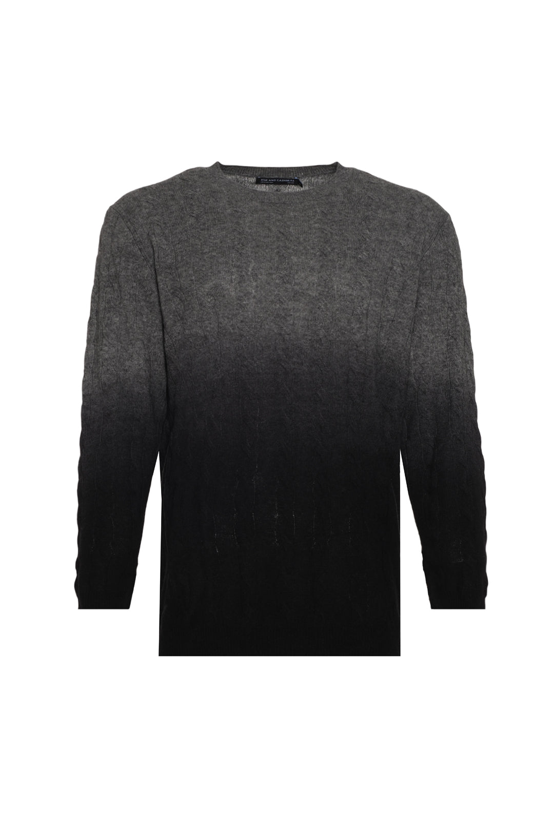 Gri Amerigo Kaşmir Yün Saç Örgülü Degrade Yuvarlak Yaka Uzun Kollu Erkek Kazak