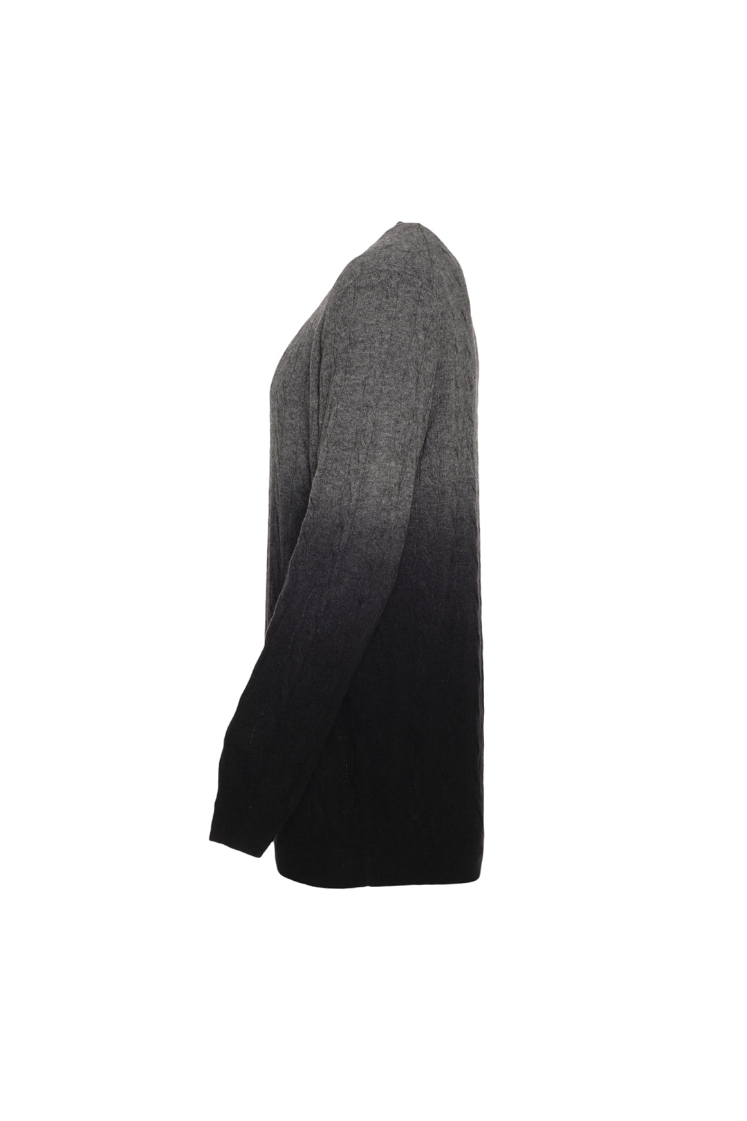 Gri Amerigo Kaşmir Yün Saç Örgülü Degrade Yuvarlak Yaka Uzun Kollu Erkek Kazak