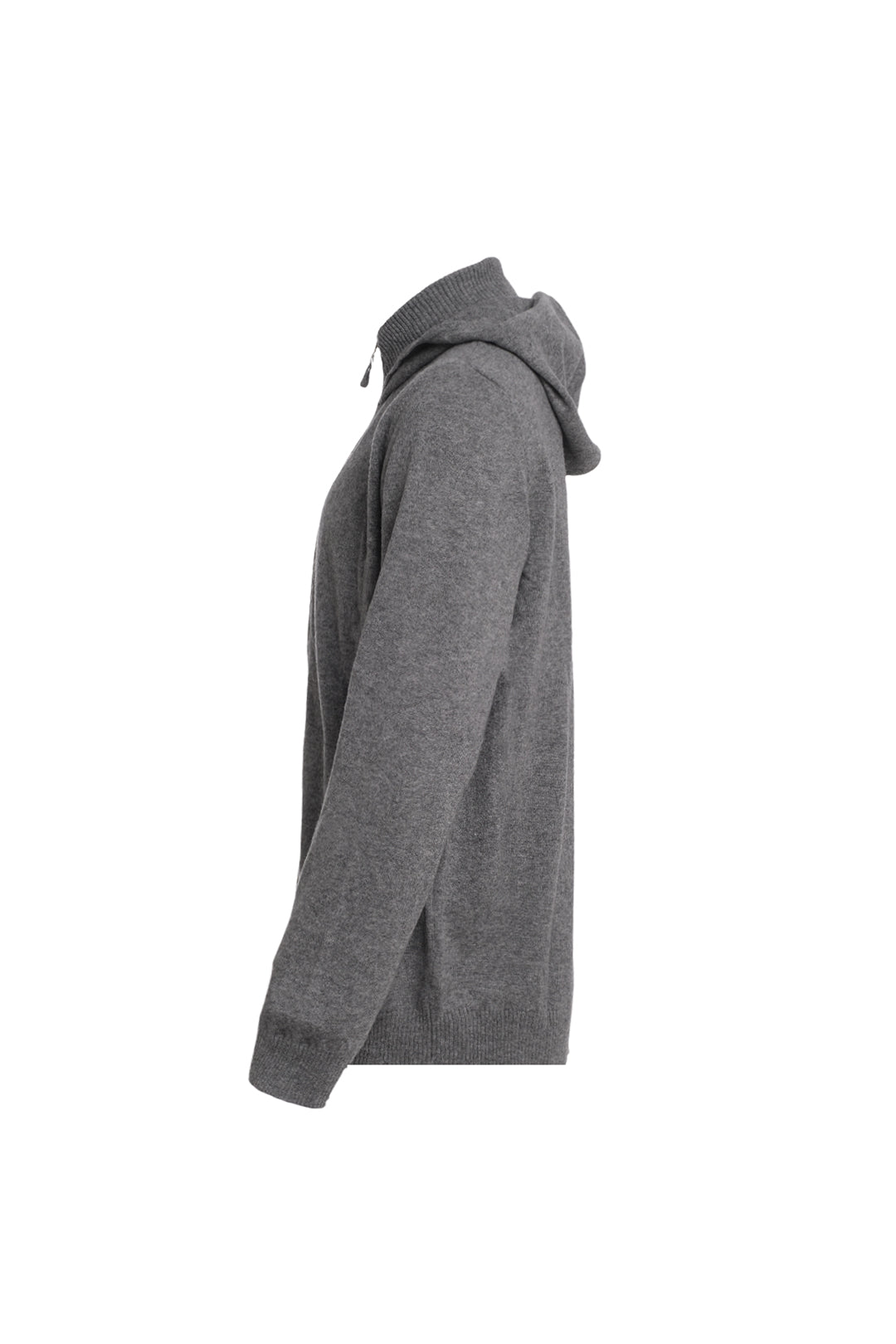 Orta Gri Melanj Kaşmir ve Yün Geri Dönüştürülmüş  Reloved  Yüksek Yaka Erkek Kapüşonlu Hırka