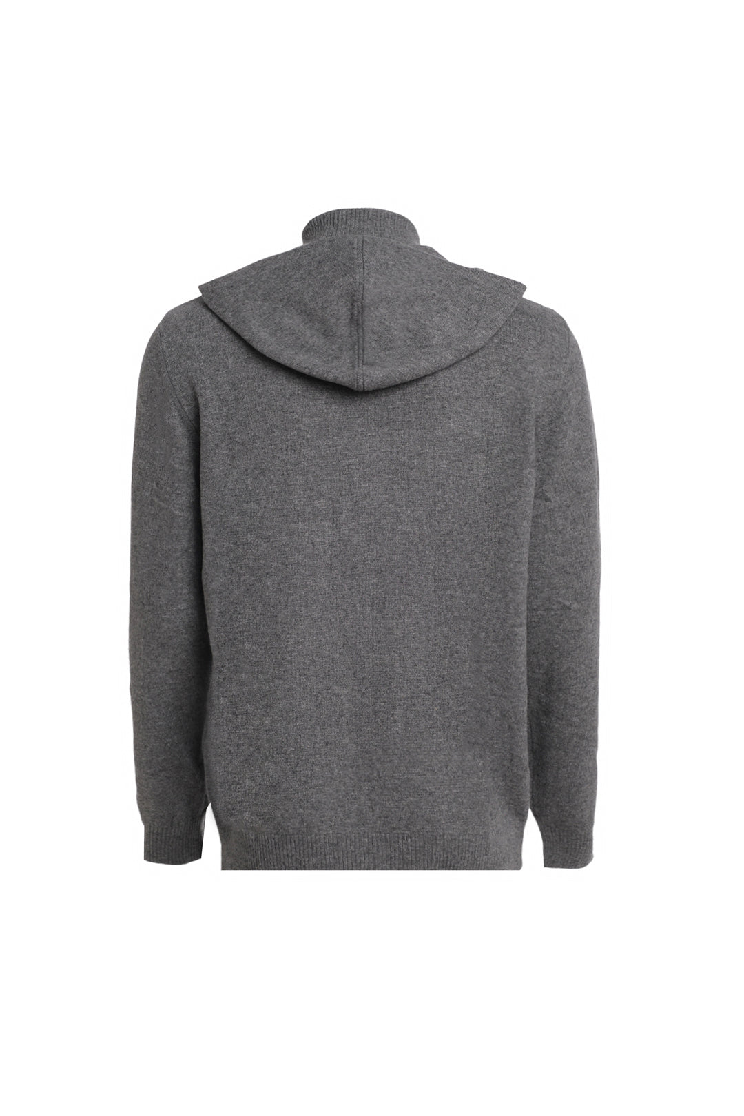 Orta Gri Melanj Kaşmir ve Yün Geri Dönüştürülmüş  Reloved  Yüksek Yaka Erkek Kapüşonlu Hırka