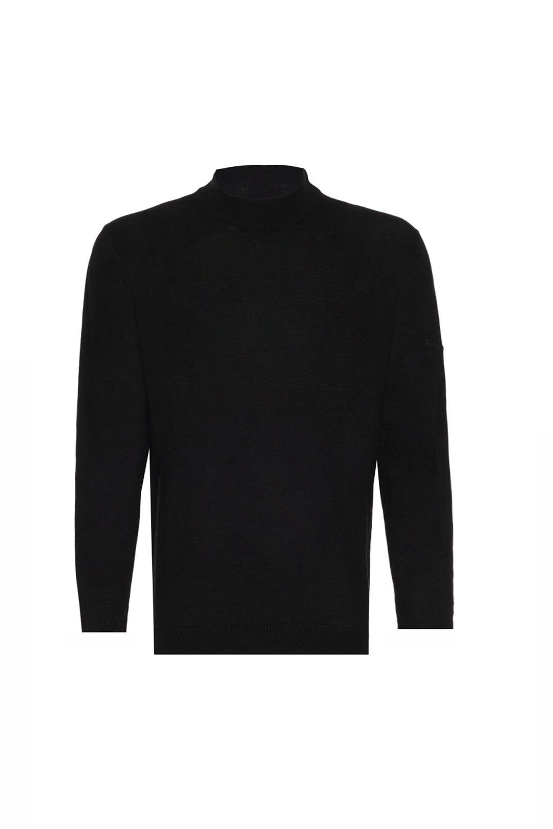 Siyah İpek Kaşmir Utku Yüksek Yaka Uzun Kollu Erkek Triko