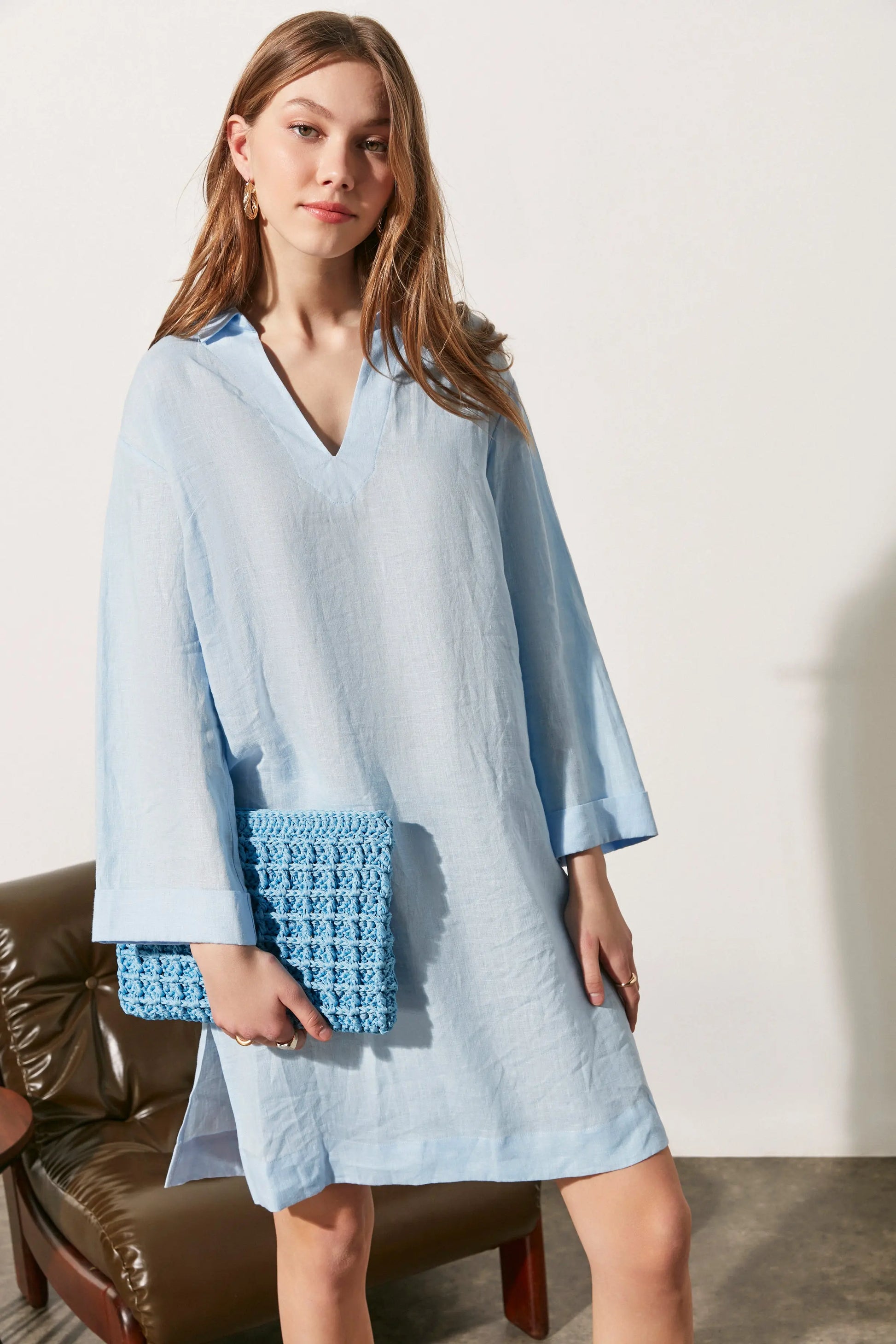 ndigo & More Rosella V Yaka Uzun Kollu Tunik Silk and Cashmere